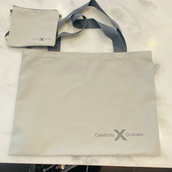 NWOT Celebrity Cruises 1st Class Retreat Canvas Tote Bag With Pouch Gray Large - Picture 4 of 5
